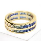 Matching Couples Gold Rainbow Ring in 14K 18K Gold Princess Cut 2.5mm 8 Carat