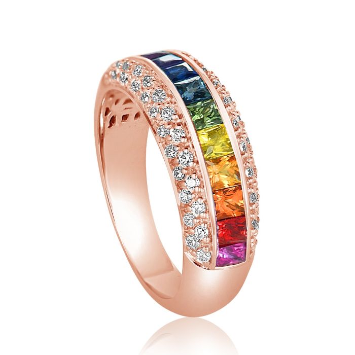 MADELYN DIAMOND WEDDING BAND RAINBOW SAPPHIRE RING IN SOLID GOLD
