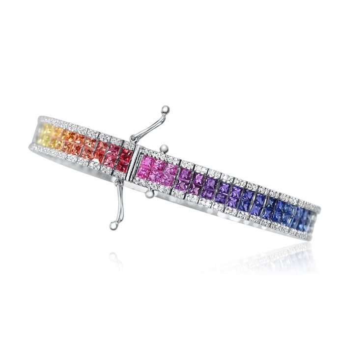 27 Carat Rainbow Sapphire & Diamond Double Row Invisible Set