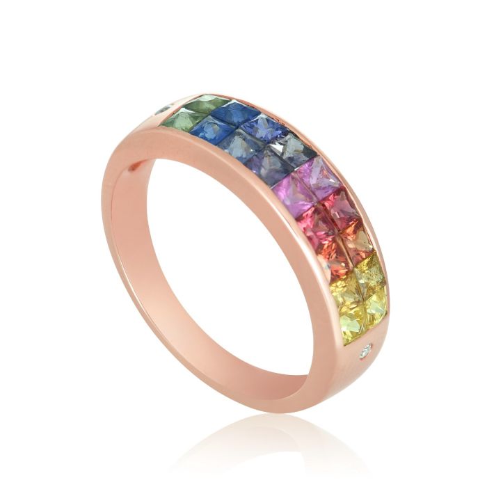 9ct Yellow Gold Tsavorite Garnet and Sapphires Rainbow Ring